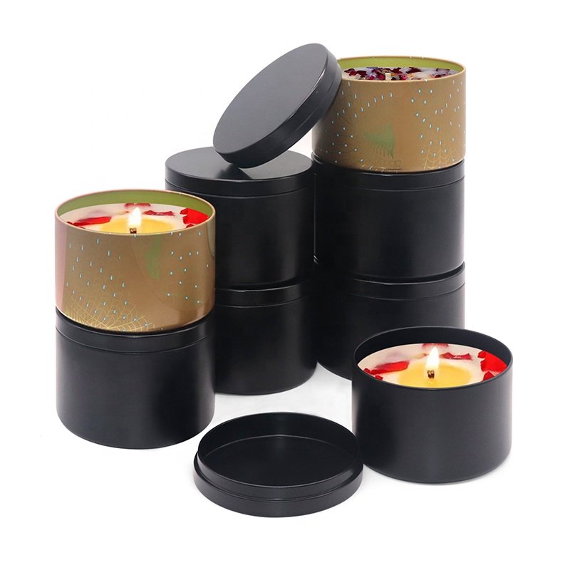 XPD 4oz 8oz 16oz Empty Luxury Metal Round Candle Tins Jar With Lids Black Scented Candle Tin Cans