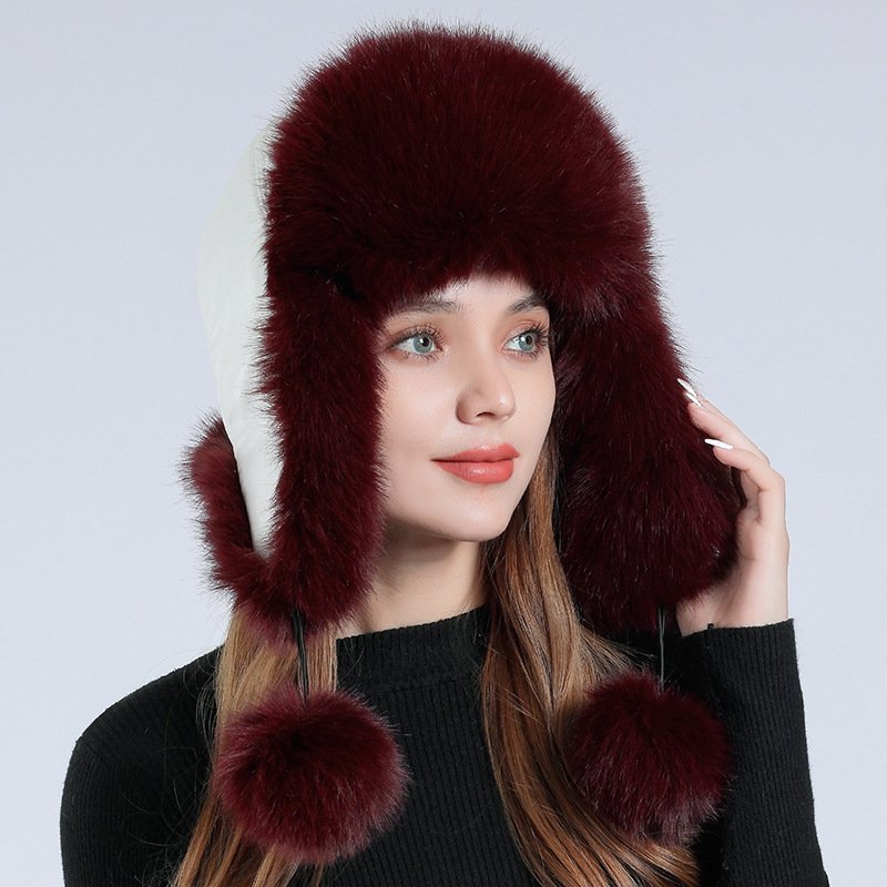 Wholesale Faux Fur Trapper Hat for Women Faux Leather Aviator Hat Warm Russian Trooper Hat Winter Skiing Cap Windproof