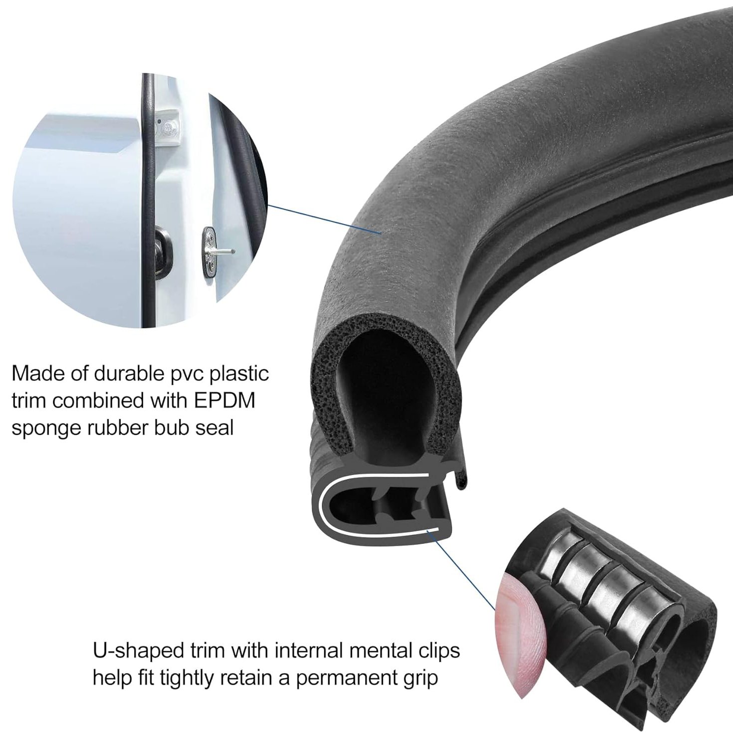 car door rubber seal Trim with EPDM Rubber Bulb Seal with built in metal clips