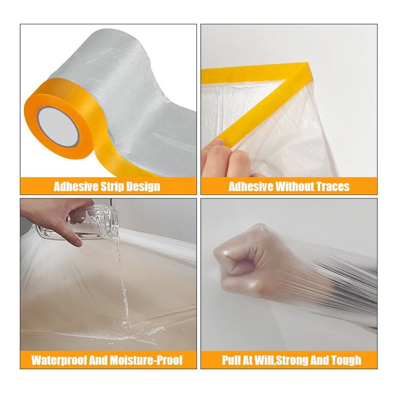 Pre-Taped Masking Film Plastic Automotive Auto Painting Pre Taped Masking Film Roll With Tape For Car Painting