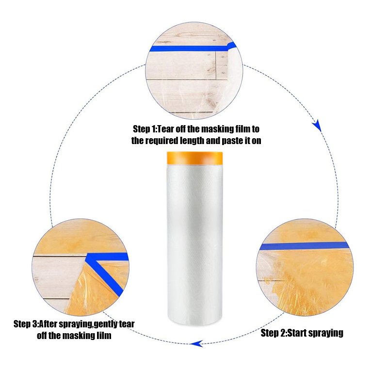 Pre-Taped Masking Film Plastic Automotive Auto Painting Pre Taped Masking Film Roll With Tape For Car Painting
