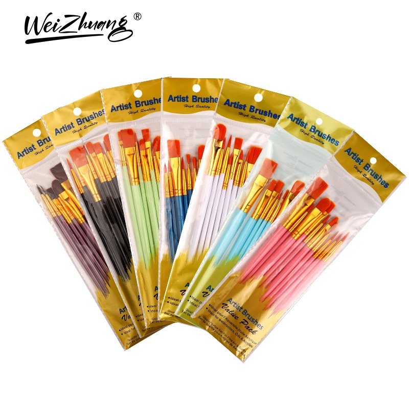 Children's 10-Count Nylon Watercolor Brush Set Blue Plastic Rod Flat-Head Acrylic Gouache Outline Pen Oil Painting Pen