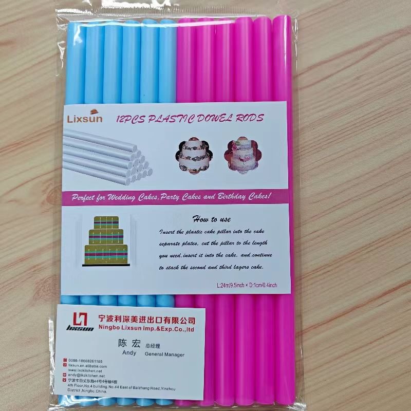 12pcs 24cm*1cm Multi colors Food Grade round Cake Straws and Plastic Cake Dowels Rods For cake Stacking and Supporting Tools