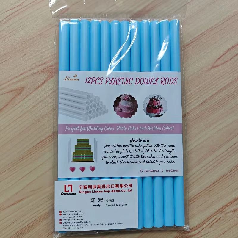 12pcs 24cm*1cm Multi colors Food Grade round Cake Straws and Plastic Cake Dowels Rods For cake Stacking and Supporting Tools