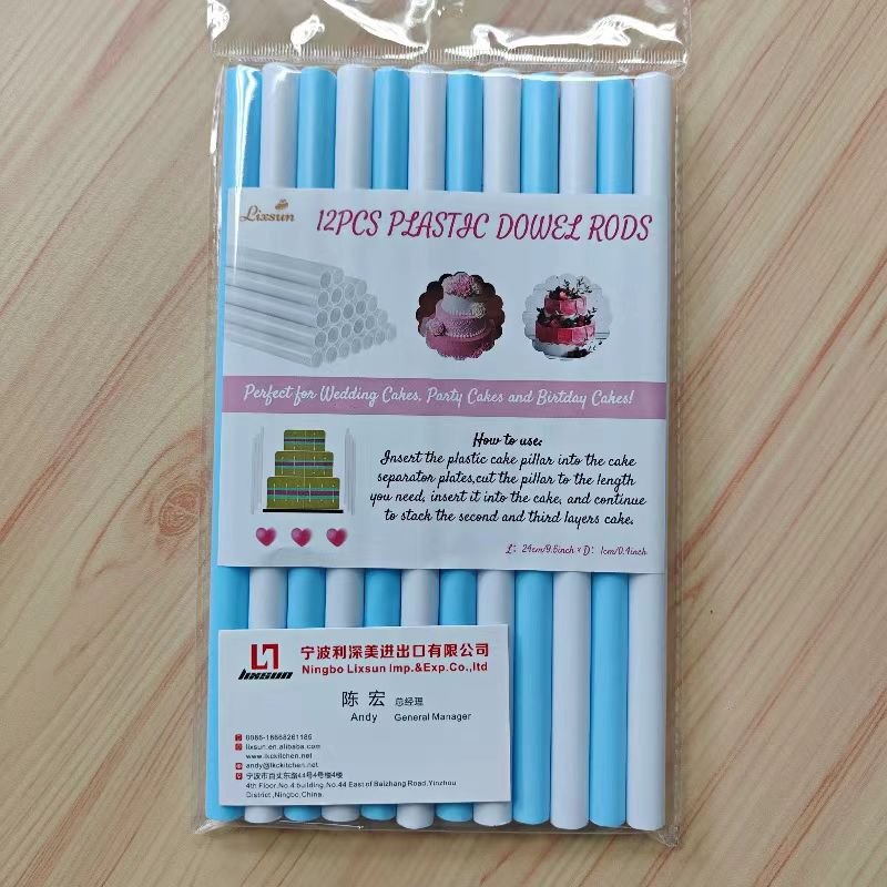 12pcs 24cm*1cm Multi colors Food Grade round Cake Straws and Plastic Cake Dowels Rods For cake Stacking and Supporting Tools
