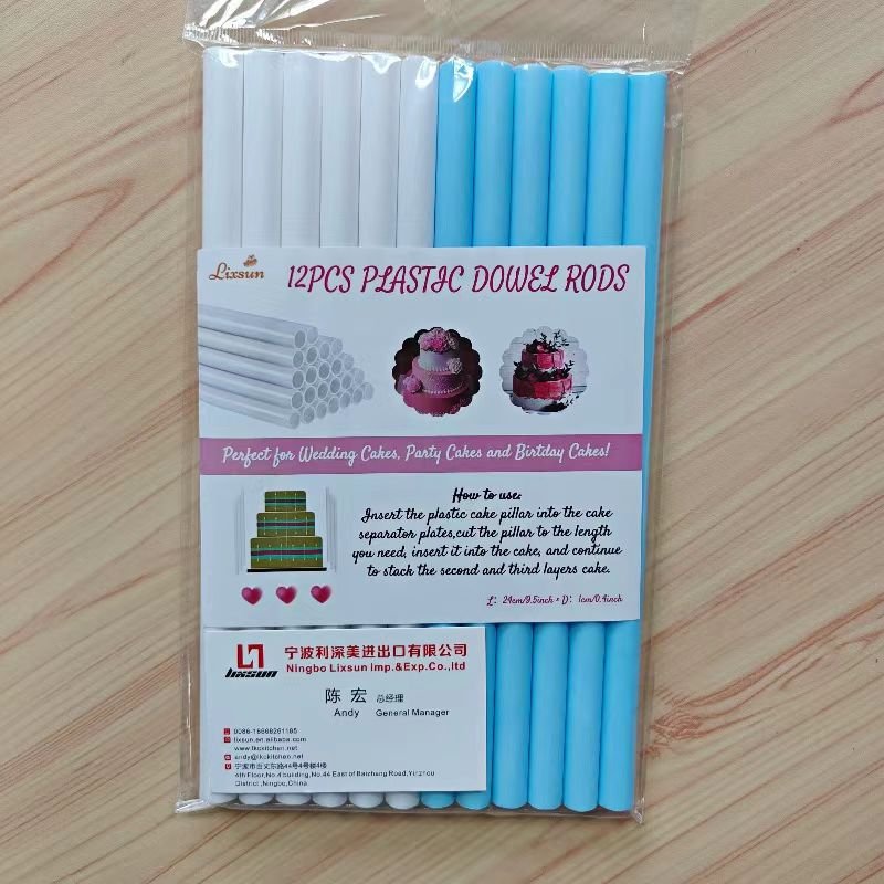 12pcs 24cm*1cm Multi colors Food Grade round Cake Straws and Plastic Cake Dowels Rods For cake Stacking and Supporting Tools