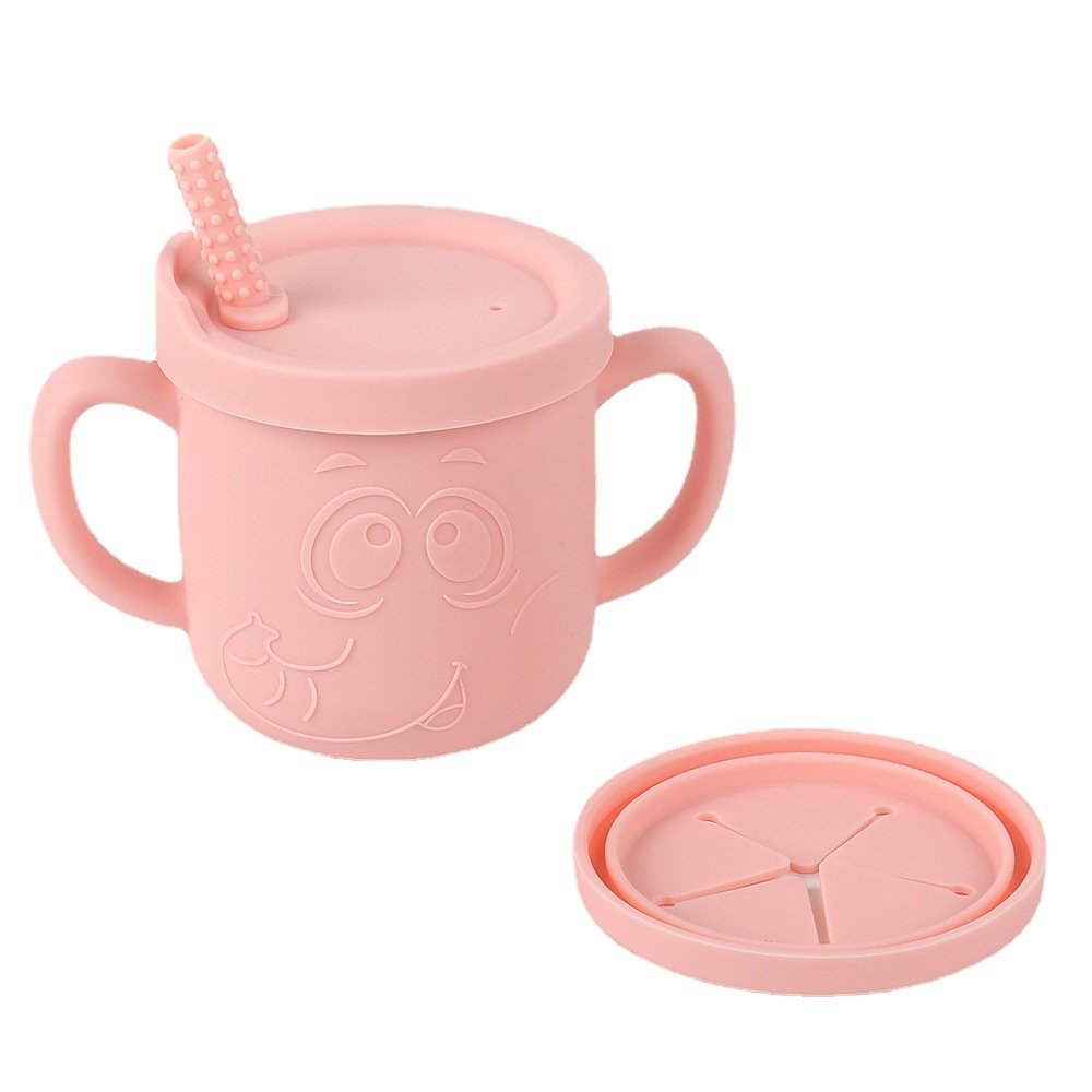 New Bpa Free Silicone Baby Water Cup Non Spill Children Drink Training Cups Food Grade Drinking Toddler Cups with Straw and Lid