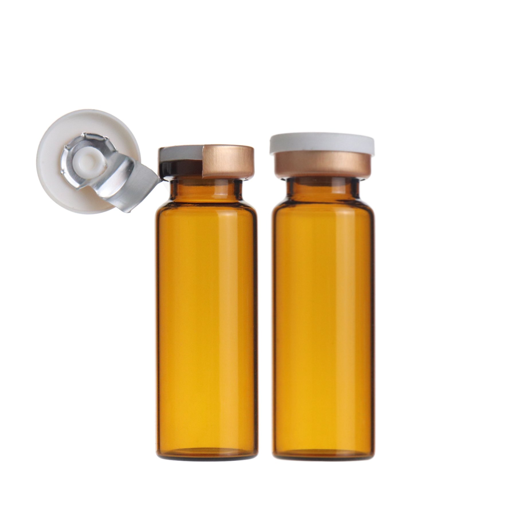 15ml empty amber pharmaceutical liquid glass container sterile vials with rubber stoppers and aluminum plastic cap