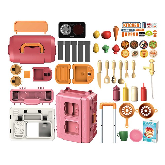 Little Chef 3 In 1 Kitchen Suitcase Toys Children Pretend Play Cooking Food Utensils Cookware Toys Set