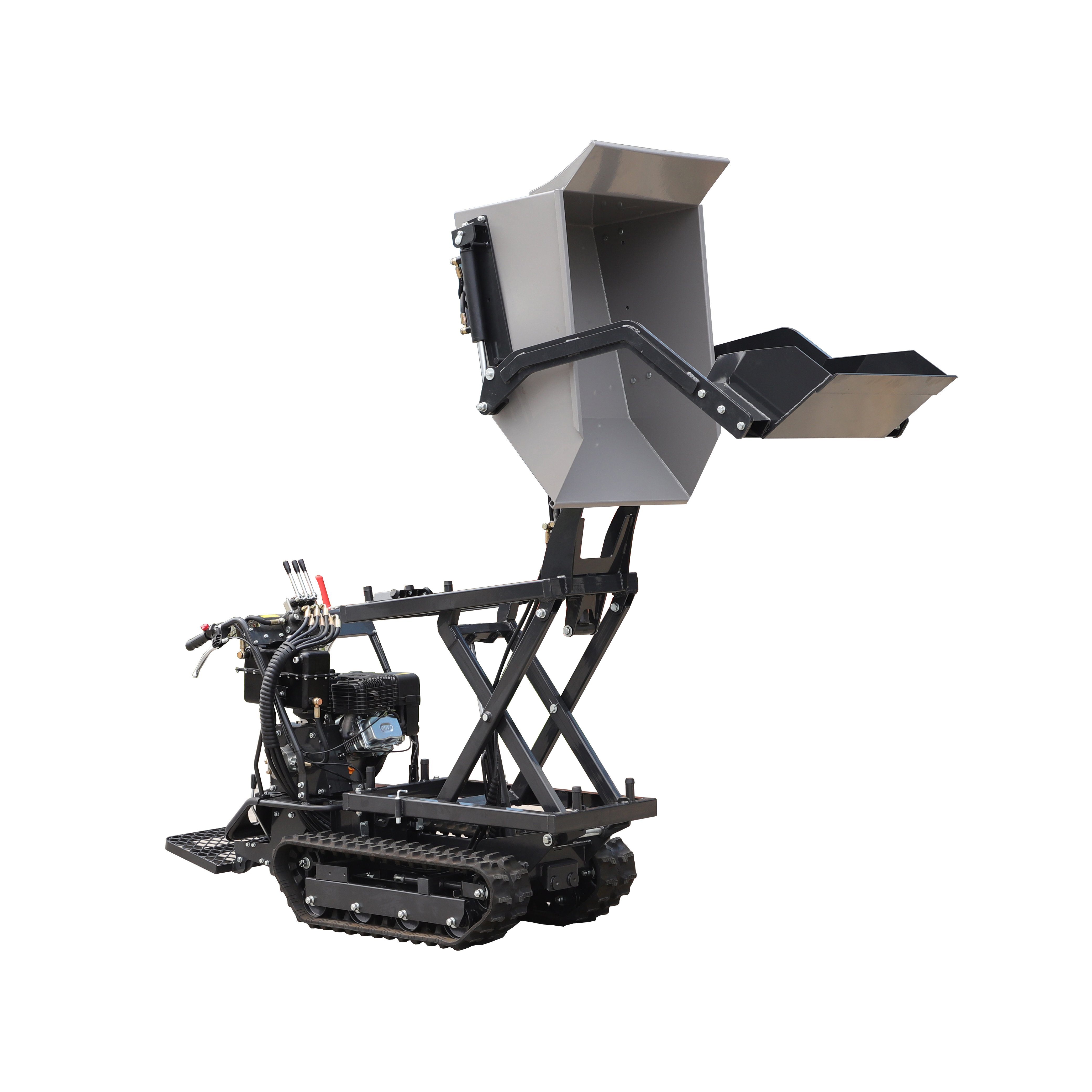 CE Approved 500Kg Load Capacity Gasoline Engine Powered Rubber Track Skid Steer Mini Power Dumper With Shovel