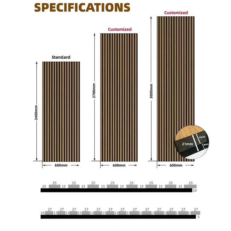 with light strip akupanel mdf rubber sheet Decorative Soundproof diffuser board wood slat wall panel