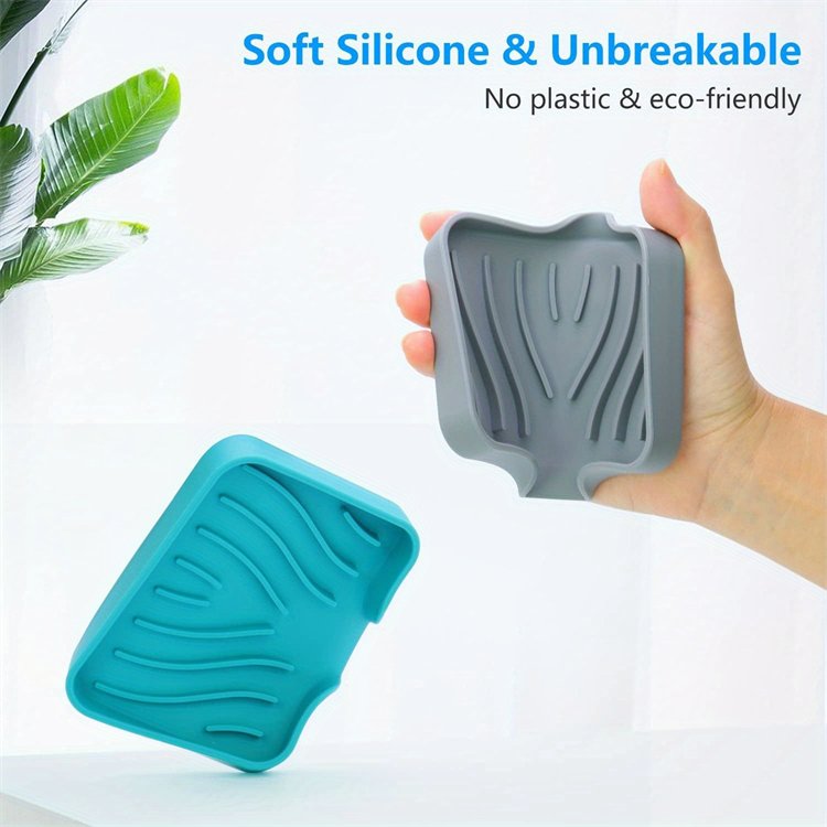 New Self Draining Silicone Soap Holder Tray Easy Clean Waterfall Soap Draining for Bathroom Shower Home Counter Mat Kitchen Sink