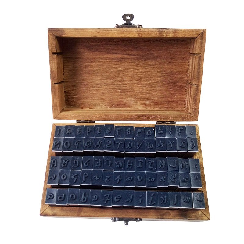 70pcs per box Number Letter Multifunction Wooden Stamp Set Wood Box Rubber Stamps DIY Regular Script Handwriting