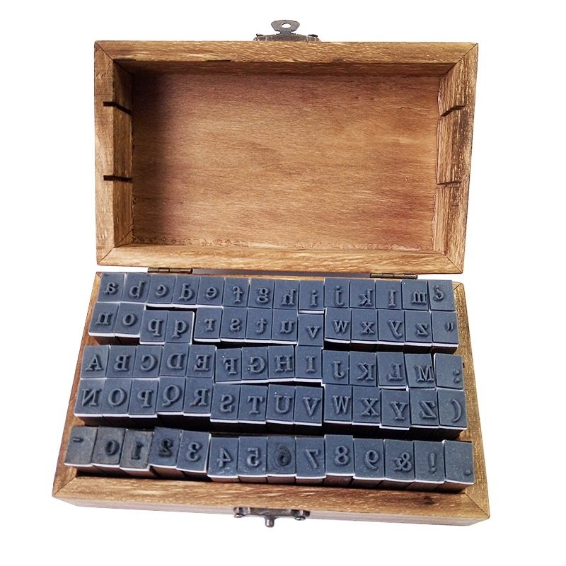 70pcs per box Number Letter Multifunction Wooden Stamp Set Wood Box Rubber Stamps DIY Regular Script Handwriting