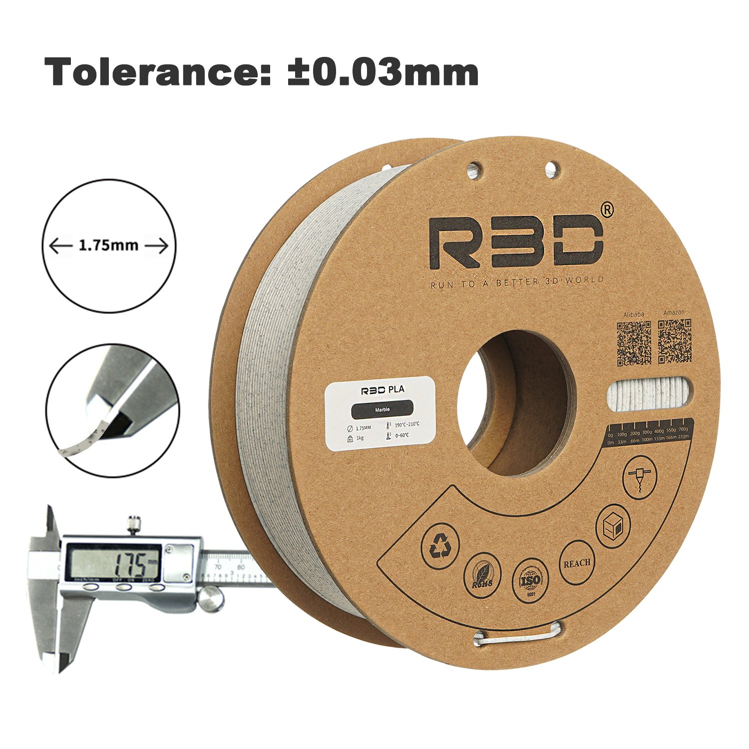 Wuhu R3D Marble Filament 3d Printer PLA 1KG/Spool Neat Winding Eco Plastic