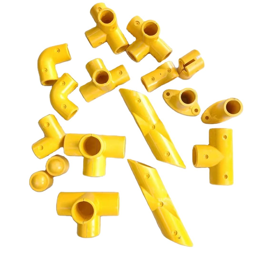 wholesale yellow color UV resistence frp Elbow connector 50mm square Tube Fiberglass Handrail Fittings