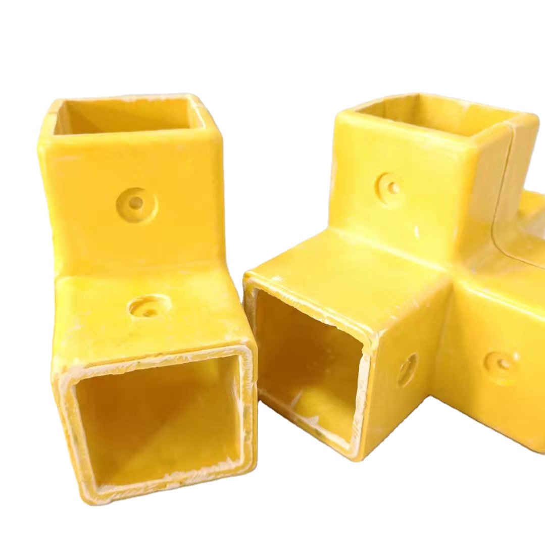 wholesale yellow color UV resistence frp Elbow connector 50mm square Tube Fiberglass Handrail Fittings