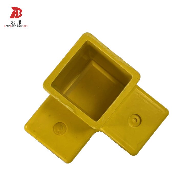 wholesale yellow color UV resistence frp Elbow connector 50mm square Tube Fiberglass Handrail Fittings