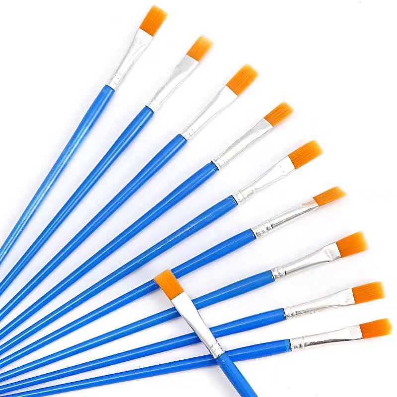 Panwenbo Bulk Small Flat Paint Brushes Durable Plastic Handle Acrylic Oil Paint brush for Detail Painting