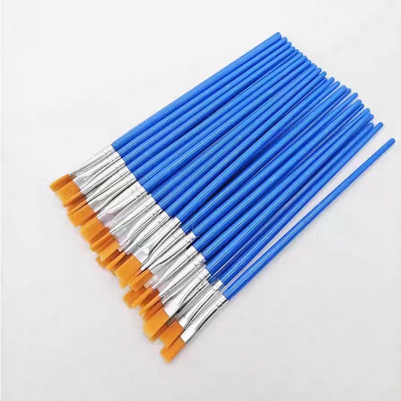 Panwenbo Bulk Small Flat Paint Brushes Durable Plastic Handle Acrylic Oil Paint brush for Detail Painting