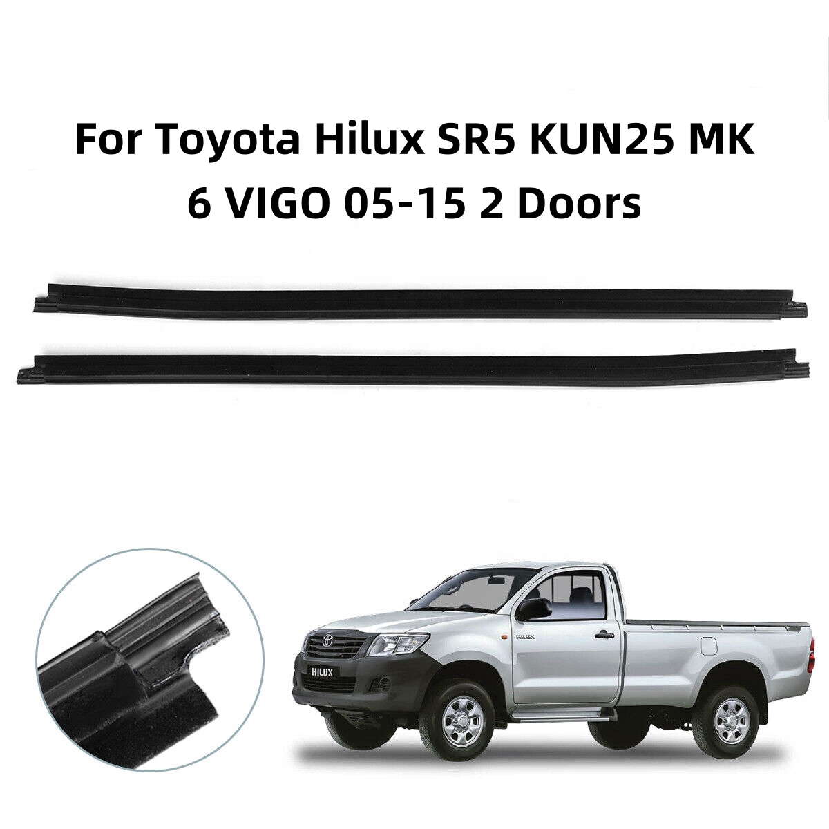 4 Pieces Black Euro Aclong Door Window Moulding Trim Front Rear Seal Belt Weatherstrip For Toyota Hilux Vigo 2005-14 Double Cab