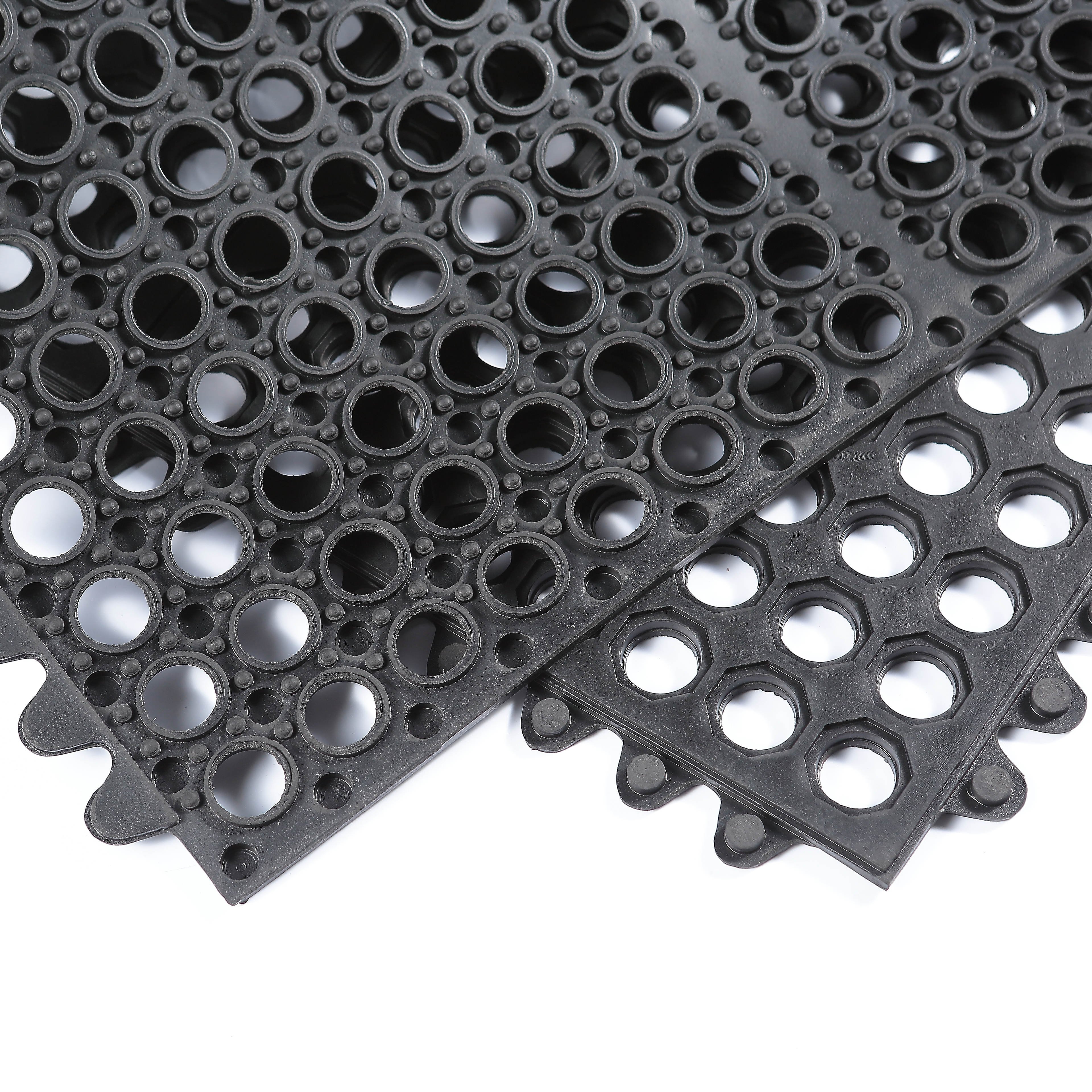 Anti Slip Holes Hollow Ring Restaurant Kitchen Garden Floor Rubber Mat, Rubber Anti-fatigue Drainage Mat
