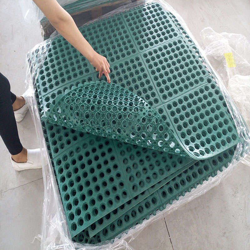 Anti Slip Holes Hollow Ring Restaurant Kitchen Garden Floor Rubber Mat, Rubber Anti-fatigue Drainage Mat