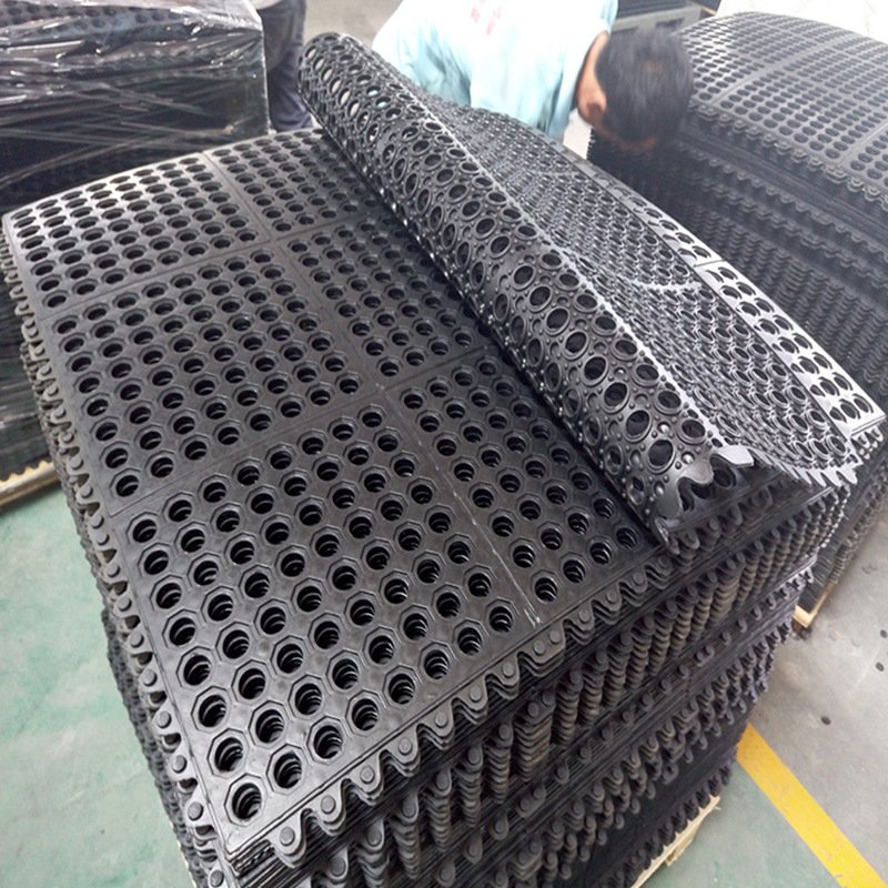 Anti Slip Holes Hollow Ring Restaurant Kitchen Garden Floor Rubber Mat, Rubber Anti-fatigue Drainage Mat
