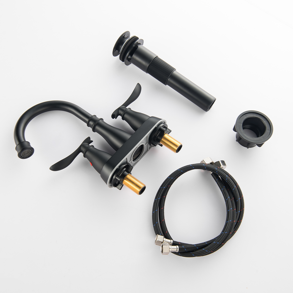 Factory Direct Sale Stainless Steel Customized Brass Matte Black Double Handle Bathroom Faucet