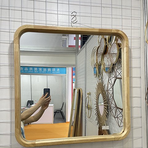 69 Wholesale Rural style Indoor Square wooden Wall Mirrors Large Solid Rubber Natural Wood Frame Mirror for bathroom Living Room