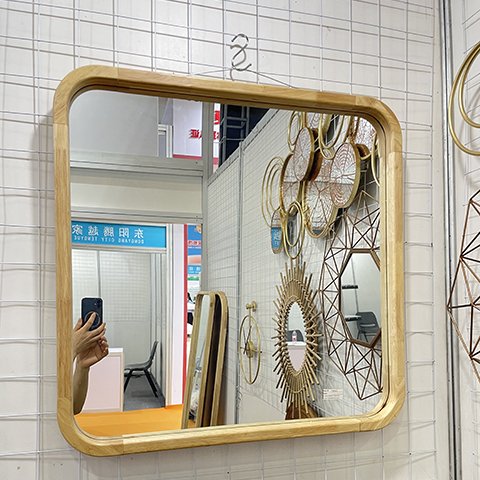 69 Wholesale Rural style Indoor Square wooden Wall Mirrors Large Solid Rubber Natural Wood Frame Mirror for bathroom Living Room