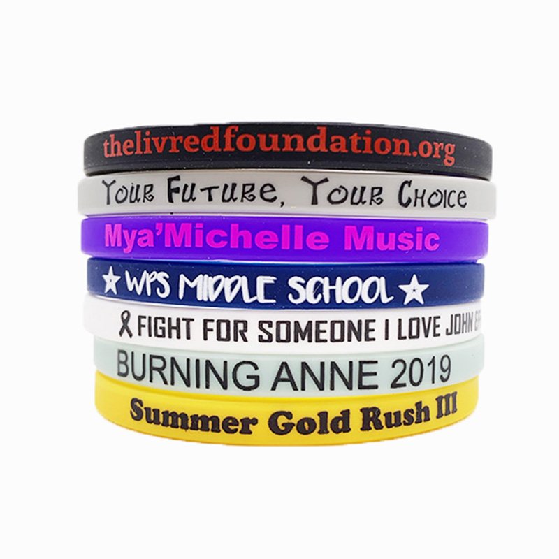 Customized Silicone Wrist Band Printed Rubber Bracelets 12mm Promotional Wristbands