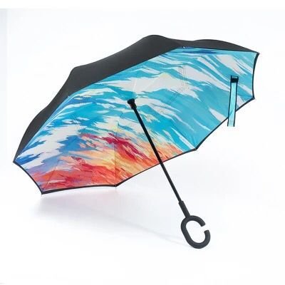 New Windproof Travel inverse Wind Resistant Umbrella fashion design inverted umbrella long Folding and Portable Purse Umbrellas
