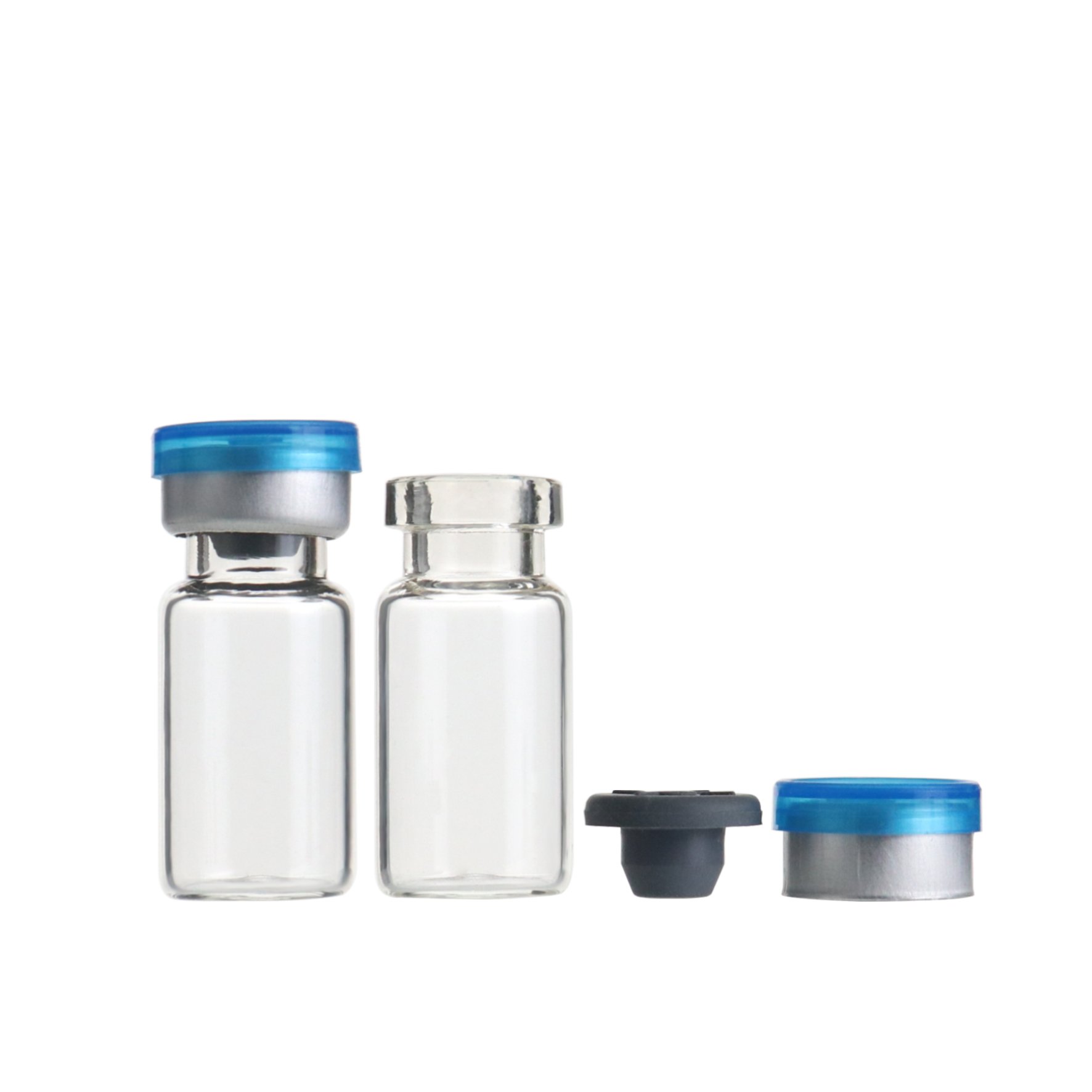2ml empty clear small injection vial penicillin glass bottle with silicone plug and aluminum plastic crimping top cap
