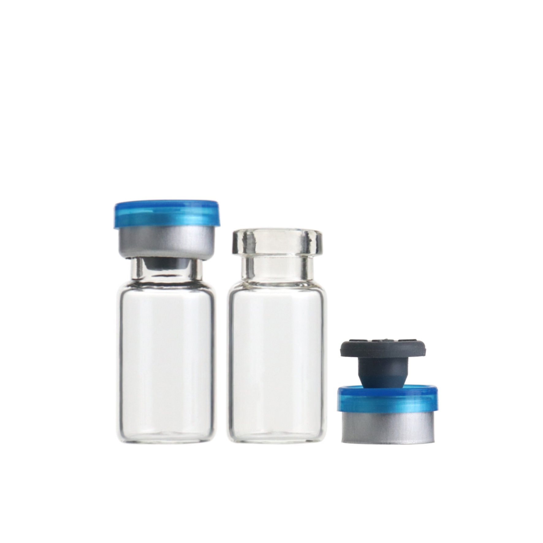 2ml empty clear small injection vial penicillin glass bottle with silicone plug and aluminum plastic crimping top cap