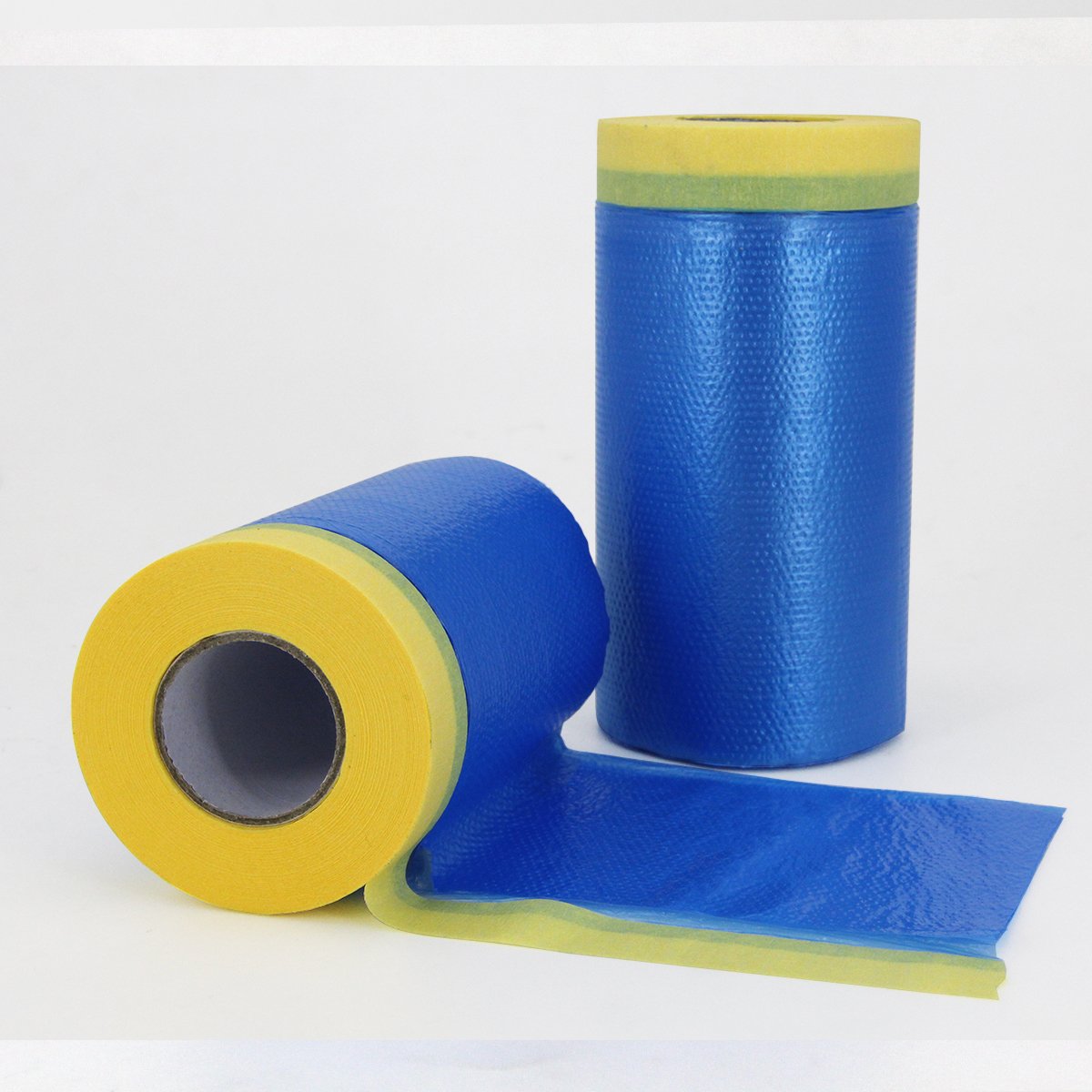 Blue Pre-Taped Masking Film, Pre-Folded Overspray Paintable Plastic Protective Sheeting, Pull Down Drop Sheet - Auto Painting