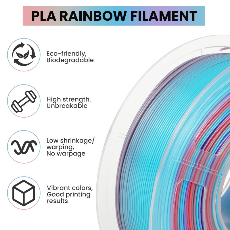 SUNLU PLA 3D Printer Filament Rainbow Color Easy To Print Filament 1.75mm Plastic Rods 3D Printer Filament