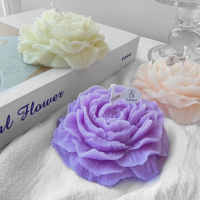 C008 Aromatherapy Candle Gift Set Peony Shaped Handmade Desktop Decorative Candle Holiday Gift 3D Flower Candle