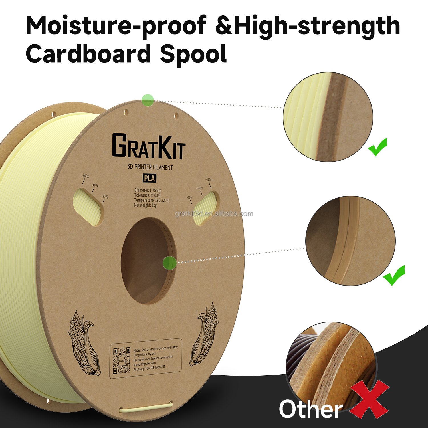 Matte PLA Light Yellow Filament 1.75mm For 3d Printing Cardboard Spool Matte PLA 3d plastic rods
