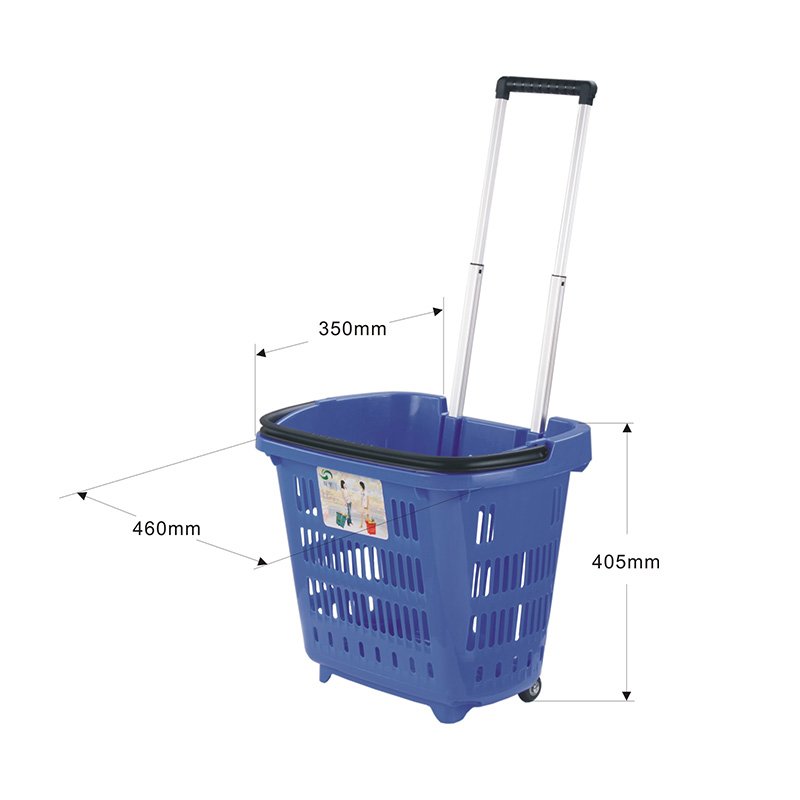 Low Cost Convenience Store Shopping Basket Trolley Cart with Telescoping Rod