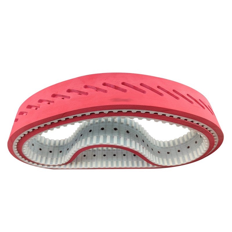 Endless Vertical Form Fill Seal Packing Machine Belts Countersunk Holes Red Rubber Coating Pu Timing Belts
