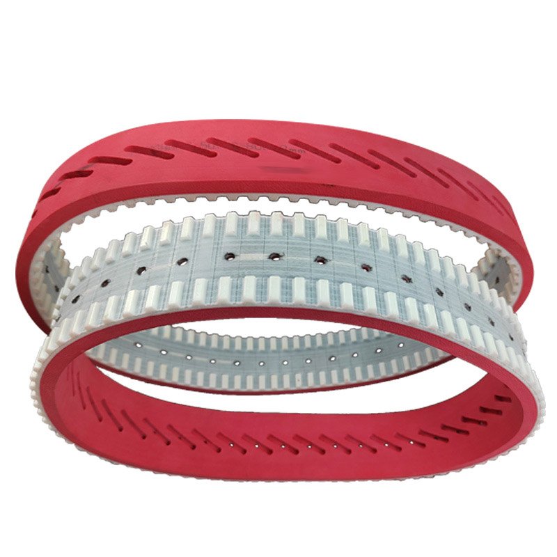 Endless Vertical Form Fill Seal Packing Machine Belts Countersunk Holes Red Rubber Coating Pu Timing Belts