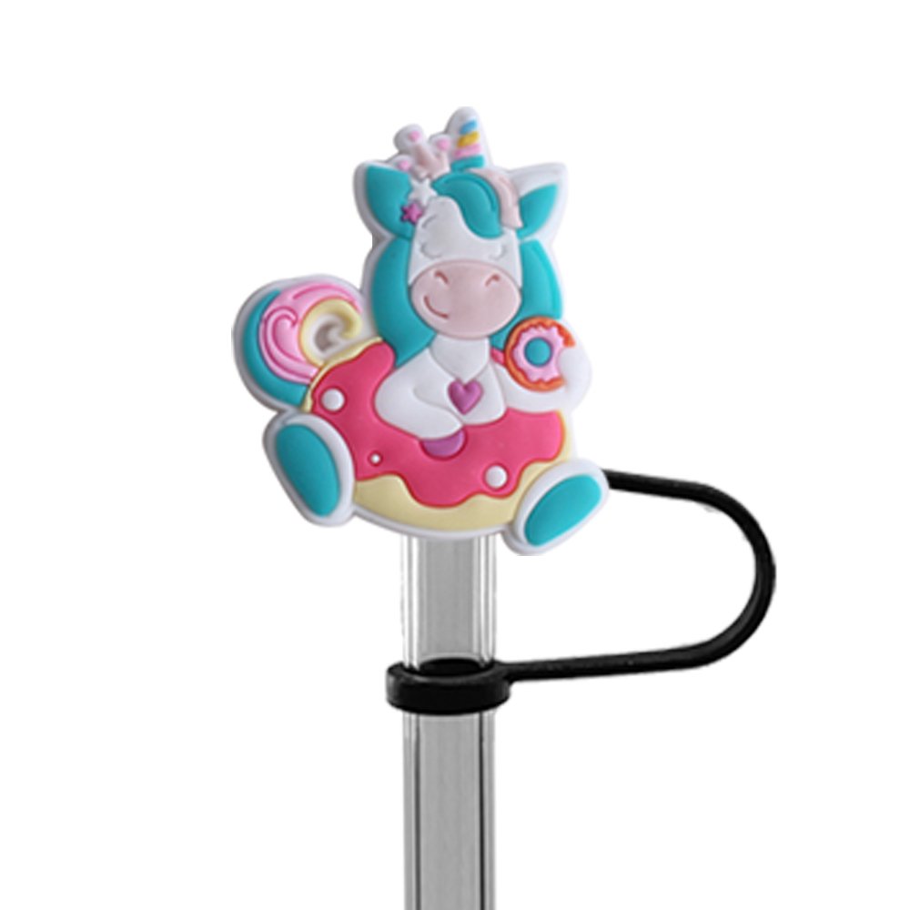 Wholesale 10mm Silicone Drinking Straw Topper Unicorn Custom PVC Decoration Colorful Straw Topper Cover Kawaii Club Accessories