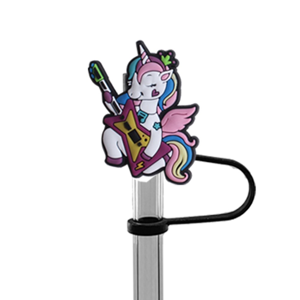 Wholesale 10mm Silicone Drinking Straw Topper Unicorn Custom PVC Decoration Colorful Straw Topper Cover Kawaii Club Accessories