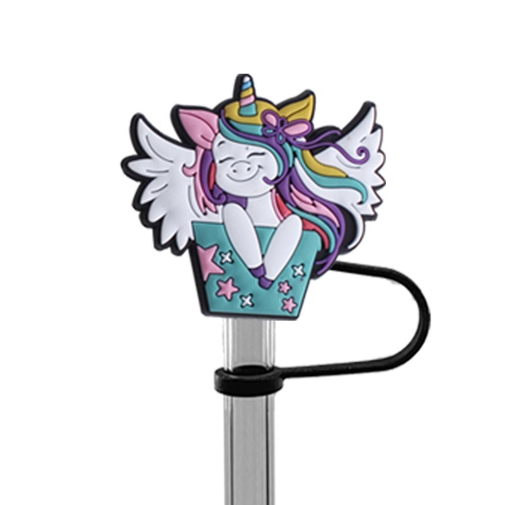 Wholesale 10mm Silicone Drinking Straw Topper Unicorn Custom PVC Decoration Colorful Straw Topper Cover Kawaii Club Accessories