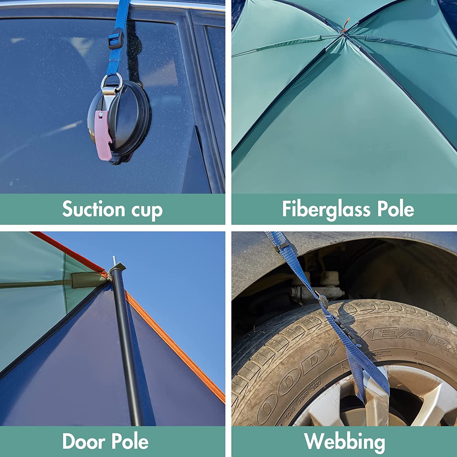 WOQI car awning with retractable 4wd pop up camp car awning