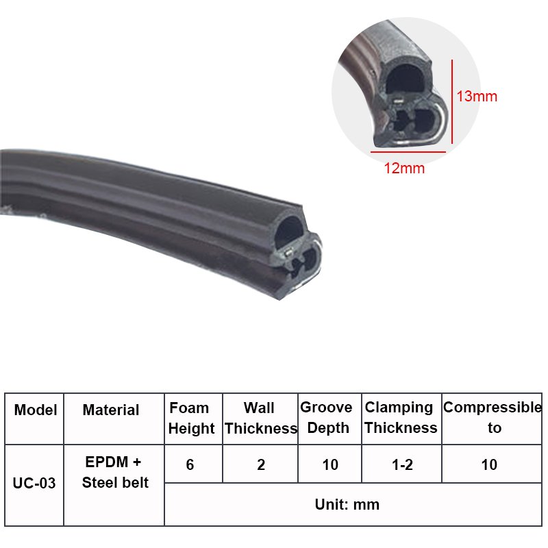 Car Camper Door Glass Trunk Lip Edge Universal Black Epdm Rubber Solid Bubble Composite Extruded Sheet Metal Reinforced Sealings