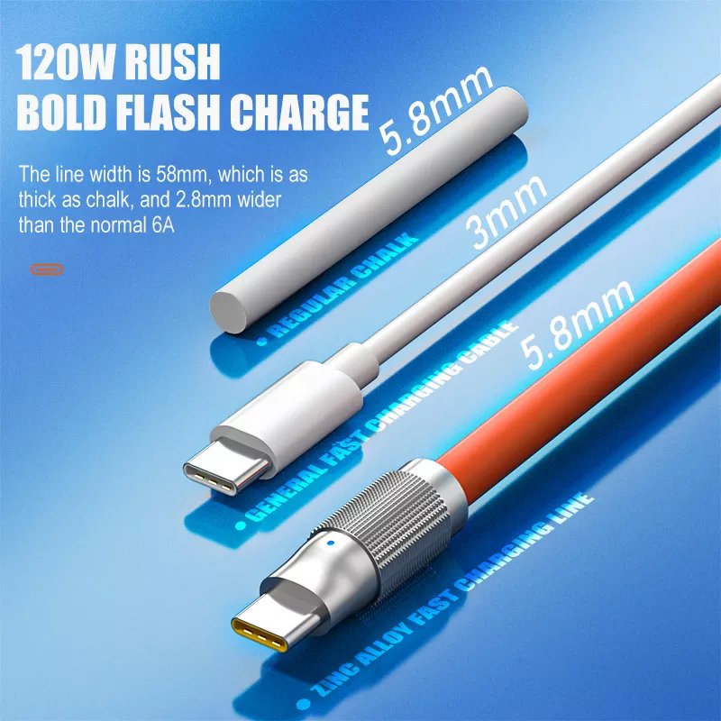 High quality 120W transmission 1m 2m cable TPE soft rubber cable with indicator light fast charging data cable