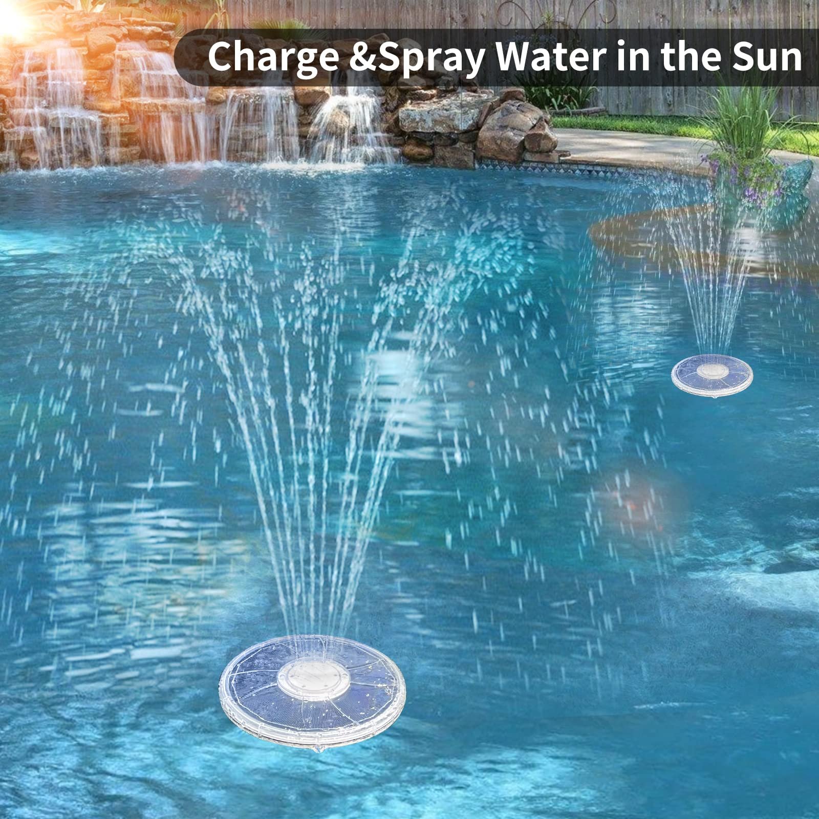 Floating Pool Fountain with Underwater Lights Rechargeable Battery Powered Water Fountain Pump LED Plastic for Outdoor 60 90 7V