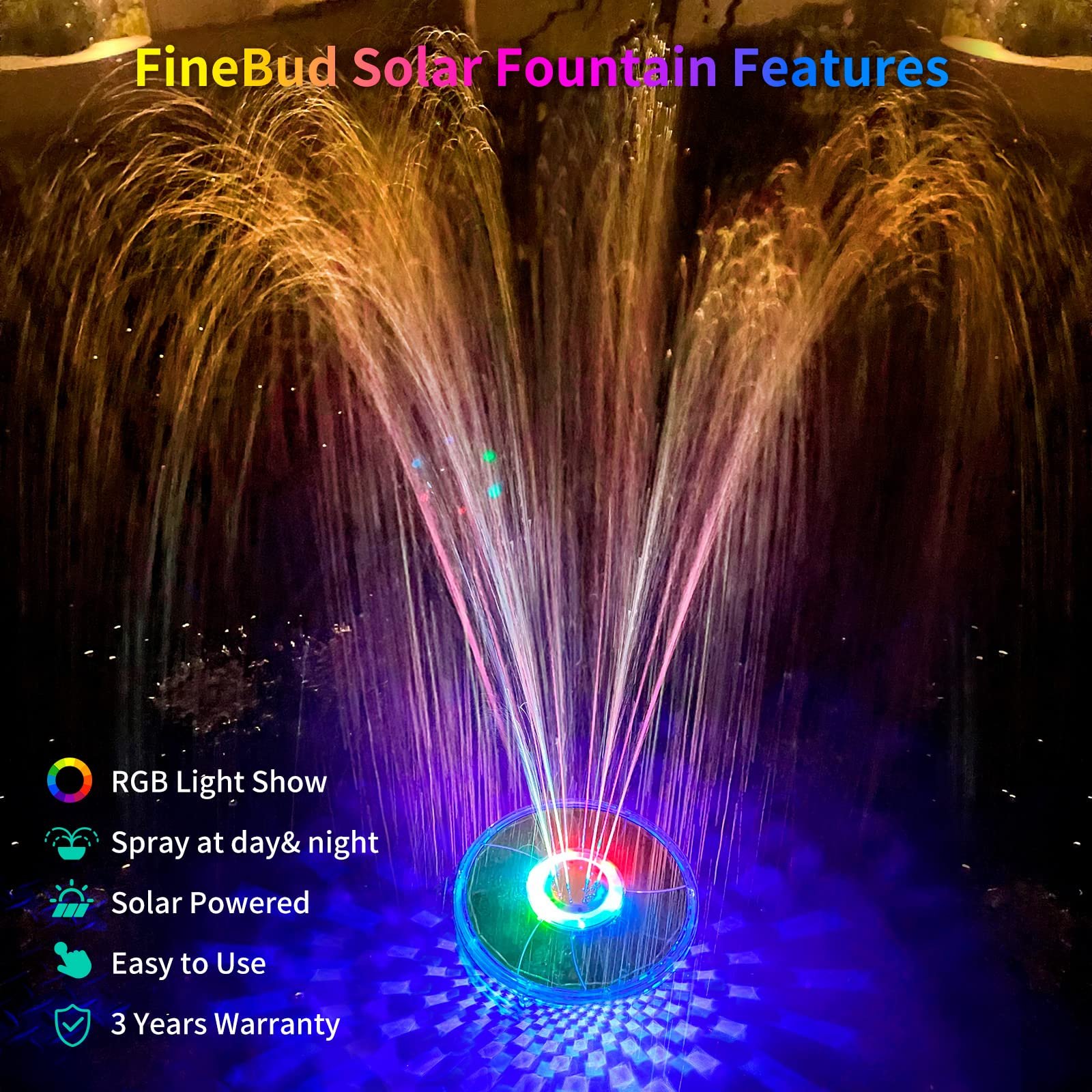 Floating Pool Fountain with Underwater Lights Rechargeable Battery Powered Water Fountain Pump LED Plastic for Outdoor 60 90 7V